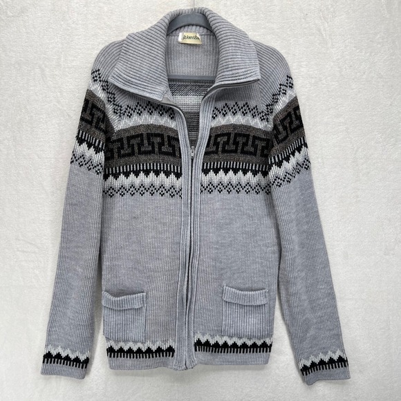 St. John's Bay Sweaters - VTG USA St John's Bay Grandpa Cardigan Sweater Full Zip‎ Aztec Retro Gray Chunky